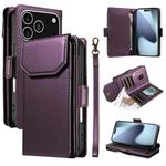 For iPhone 17 Pro Multi Card Wallet Leather Phone Case with Strap(Purple)