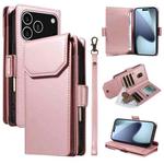 For iPhone 17 Pro Multi Card Wallet Leather Phone Case with Strap(Rose Gold)
