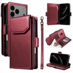 For iPhone 17 Pro Max Multi Card Wallet Leather Phone Case with Strap(Red)
