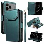 For iPhone 17 Pro Max Multi Card Wallet Leather Phone Case with Strap(Green)