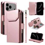 For iPhone 17 Pro Max Multi Card Wallet Leather Phone Case with Strap(Rose Gold)