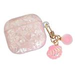 For AirPods 4 Shell Texture Pearl Hanging Buckle Earphone Case(Pink)