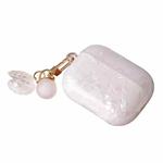 For AirPods Pro 2  Shell Texture Pearl Hanging Buckle Earphone Case(White)