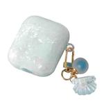 For AirPods 1 / 2 Shell Texture Pearl Hanging Buckle Earphone Case(Light Blue)