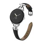 For Google Pixel Watch 3 45mm D-shaped Metal Small Waist Leather Watch Band(Black)