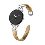 For Google Pixel Watch 1 / 2 / 3 41mm D-shaped Metal Small Waist Leather Watch Band(Khaki)