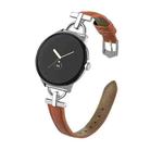 For Google Pixel Watch 1 / 2 / 3 41mm D-shaped Metal Small Waist Leather Watch Band(Brown)