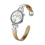20mm Flat-Head D-shaped Metal Genuine Leather Watch Band(Khaki)