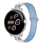22mm D-shaped Tri-beads Magnetic Silicone Watch Band(White Fog Blue)