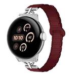 22mm D-shaped Tri-beads Magnetic Silicone Watch Band(Wine Red)