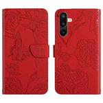 For Samsung Galaxy M36 5G Skin Feel Butterfly Embossed Flip Leather Phone Case(Red)