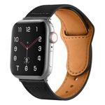 For Apple Watch 42mm / 41mm / 40mm / 38mm Reverse Buckle Genuine Leather Watch Band(Black)