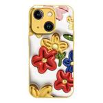 For iPhone 14 Liquid Glass TPU Soft Edge Shockproof Phone Case(Tricolor Flower)