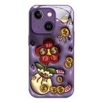 For iPhone 14 Liquid Glass TPU Soft Edge Shockproof Phone Case(Money Bag Flower)