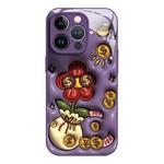 For iPhone 14 Pro Liquid Glass TPU Soft Edge Shockproof Phone Case(Money Bag Flower)