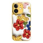 For iPhone 12 Liquid Glass TPU Soft Edge Shockproof Phone Case(Tricolor Flower)