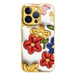 For iPhone 12 Pro Max Liquid Glass TPU Soft Edge Shockproof Phone Case(Tricolor Flower)