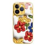 For iPhone 11 Pro Max Liquid Glass TPU Soft Edge Shockproof Phone Case(Tricolor Flower)