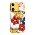 For iPhone X / XS Liquid Glass TPU Soft Edge Shockproof Phone Case(Tricolor Flower)