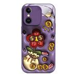 For iPhone X / XS Liquid Glass TPU Soft Edge Shockproof Phone Case(Money Bag Flower)
