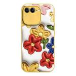 For iPhone 7 Plus / 8 Plus Liquid Glass TPU Soft Edge Shockproof Phone Case(Tricolor Flower)