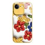 For iPhone 16e Liquid Glass TPU Soft Edge Shockproof Phone Case(Tricolor Flower)