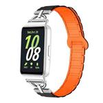 For Samsung Galaxy Fit3 D-shaped Tri-beads Magnetic Silicone Watch Band(Black Orange)
