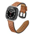 For Samsung Galaxy Watch Ultra 47mm Hole Retro Leather Watch Band(Brown)