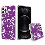 For iPhone 12 / 12 Pro 3D Cherry Blossom Painted TPU Protective Case(Purple)