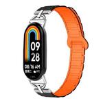 For Xiaomi Smart Band 10 / 9 / 8 D-shaped Tri-beads Magnetic Silicone Watch Band(Black Orange)