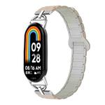 For Xiaomi Smart Band 10 / 9 / 8 D-shaped Tri-beads Magnetic Silicone Watch Band(Milk Tea Rock White)