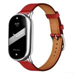 For Xiaomi Smart Band 10 / 9 / 8 Slim Silver Buckle Leather Watch Band(Red)