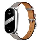 For Xiaomi Smart Band 10 / 9 / 8 Slim Silver Buckle Leather Watch Band(Grey)