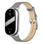 For Xiaomi Smart Band 10 / 9 / 8 Slim Silver Buckle Leather Watch Band(Litchi Texture Grey)