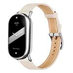 For Xiaomi Smart Band 10 / 9 / 8 Slim Silver Buckle Leather Watch Band(Litchi Texture Ivory White)