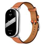 For Xiaomi Smart Band 10 / 9 / 8 Slim Silver Buckle Leather Watch Band(Brown)