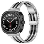 For Samsung Galaxy Watch Ultra 47mm Turtle Buckle Five Beads Stainless Steel Watch Band(Silver Black)