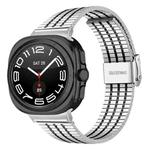 For Samsung Galaxy Watch Ultra 47mm Seven Beads Buckle Stainless Steel Watch Band(Silver Black)