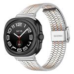 For Samsung Galaxy Watch Ultra 47mm Seven Beads Buckle Stainless Steel Watch Band(Silver Rose Gold)