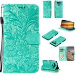 For LG K41S / K51S Lace Flower Horizontal Flip Leather Case with Holder & Card Slots & Wallet & Photo Frame(Green)