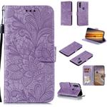 For Motorola Moto E (2020) / Moto E7 Lace Flower Horizontal Flip Leather Case with Holder & Card Slots & Wallet & Photo Frame(Purple)