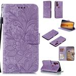 For Motorola Moto Edge+ Lace Flower Horizontal Flip Leather Case with Holder & Card Slots & Wallet & Photo Frame(Purple)