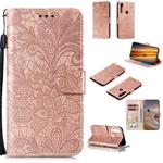 For Motorola Moto G Power Lace Flower Horizontal Flip Leather Case with Holder & Card Slots & Wallet & Photo Frame(Rose Gold)