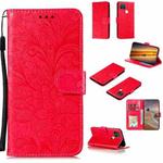 For Google Pixel 5 XL Lace Flower Horizontal Flip Leather Case with Holder & Card Slots & Wallet & Photo Frame(Red)