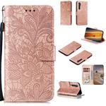 For Xiaomi Mi Note 10 Lite Lace Flower Horizontal Flip Leather Case with Holder & Card Slots & Wallet & Photo Frame(Rose Gold)