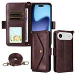 For iPhone 17 Air Multi-card Slots Crossbody Cowhide Leather Phone Case(Brown)