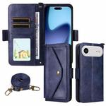 For iPhone 17 Air Multi-card Slots Crossbody Cowhide Leather Phone Case(Blue)