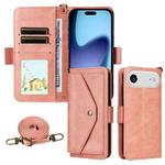 For iPhone 17 Air Multi-card Slots Crossbody Cowhide Leather Phone Case(Pink)
