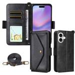 For iPhone 17 Multi-card Slots Crossbody Cowhide Leather Phone Case(Black)