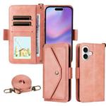 For iPhone 17 Multi-card Slots Crossbody Cowhide Leather Phone Case(Pink)